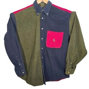 VTG 90s Nautica Corduroy Color Block Button Down Shirt Men's XL Blue Green Red